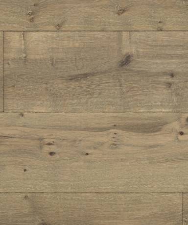 Parquet chêne clair aspect vieilli, nœuds visibles, planches larges pour sol intérieur.