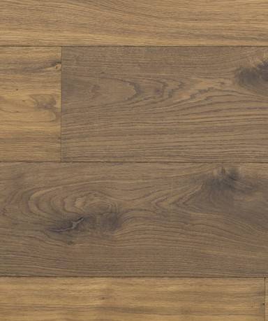 Plancher en bois avec des lames de couleur brune au veinage naturel et quelques nœuds.